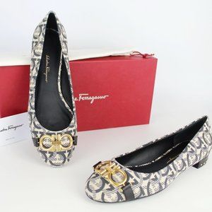 NEW Salvatore Ferragamo Garda 10 Jacquard Ballet Flats, 7 C, Logo-Embellished